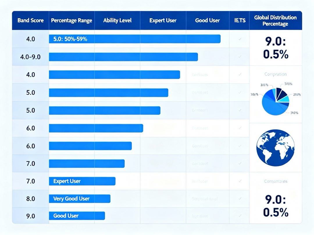 2025最新雅思分数对照表:精确换算公式与分数分布详解